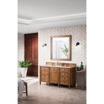 James Martin Vanities Brittany 60" Saddle Brown Single Vanity With 3cm Arctic Fall Solid Surface Top