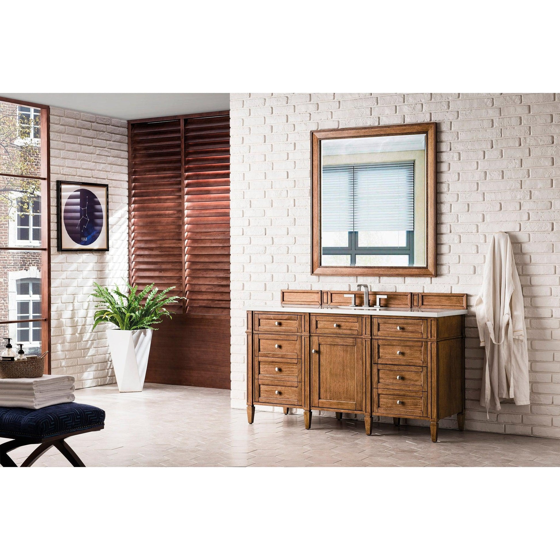 James Martin Vanities Brittany 60" Saddle Brown Single Vanity With 3cm White Zeus Quartz Top