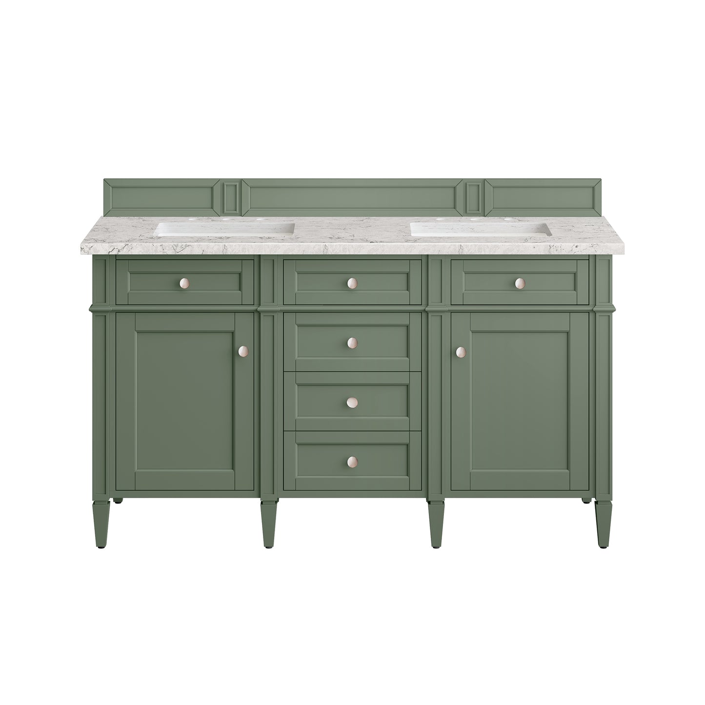 James Martin Vanities Brittany 60" Smokey Celadon Double Vanity With 3 cm Eternal Jasmine Pearl Top and FreePower Wireless Charger
