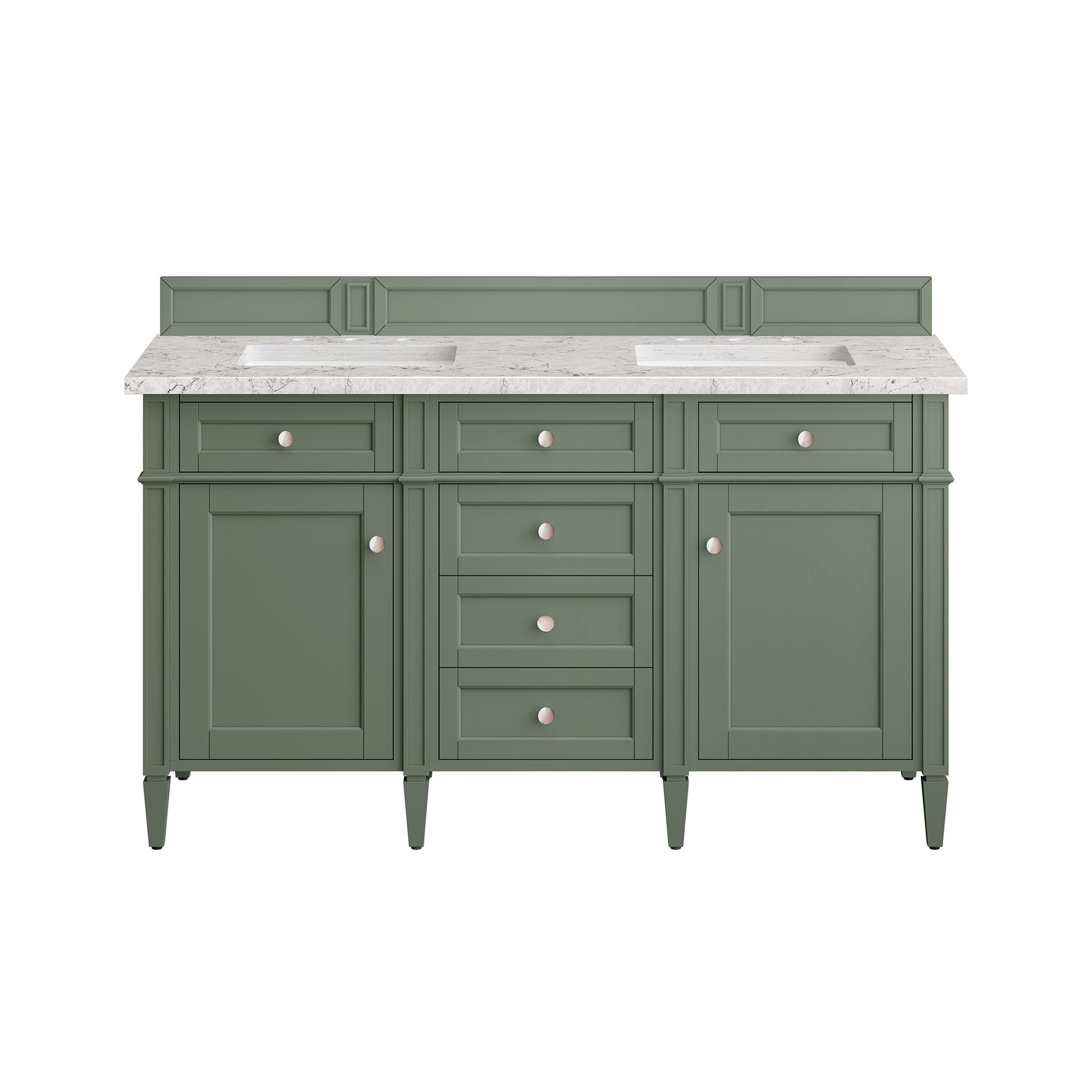 James Martin Vanities Brittany 60" Smokey Celadon Double Vanity With 3 cm Eternal Jasmine Pearl Top and FreePower Wireless Charger