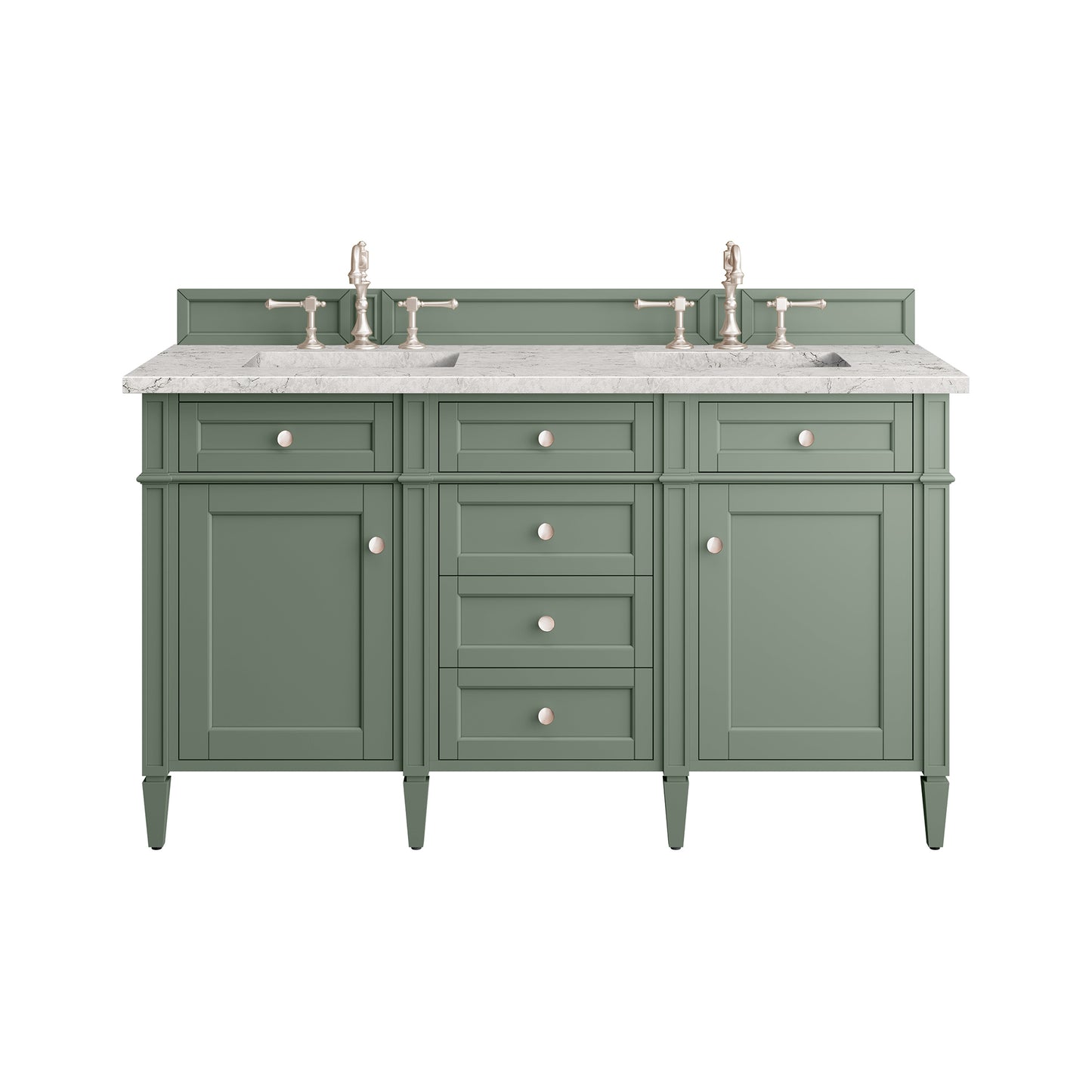 James Martin Vanities Brittany 60" Smokey Celadon Double Vanity With 3 cm Eternal Jasmine Pearl Top and FreePower Wireless Charger