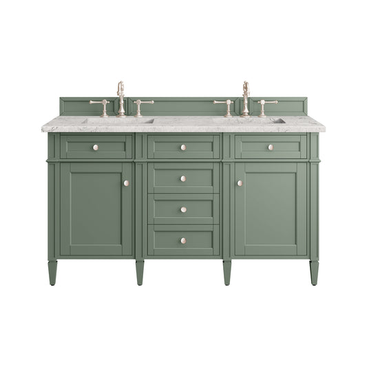 James Martin Vanities Brittany 60" Smokey Celadon Double Vanity With 3 cm Eternal Jasmine Pearl Top and FreePower Wireless Charger