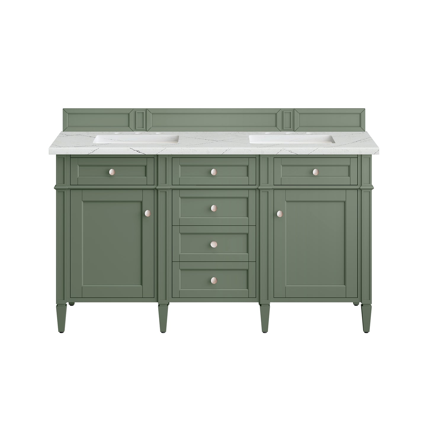 James Martin Vanities Brittany 60" Smokey Celadon Double Vanity With 3 cm Ethereal Noctis Top and FreePower Wireless Charger
