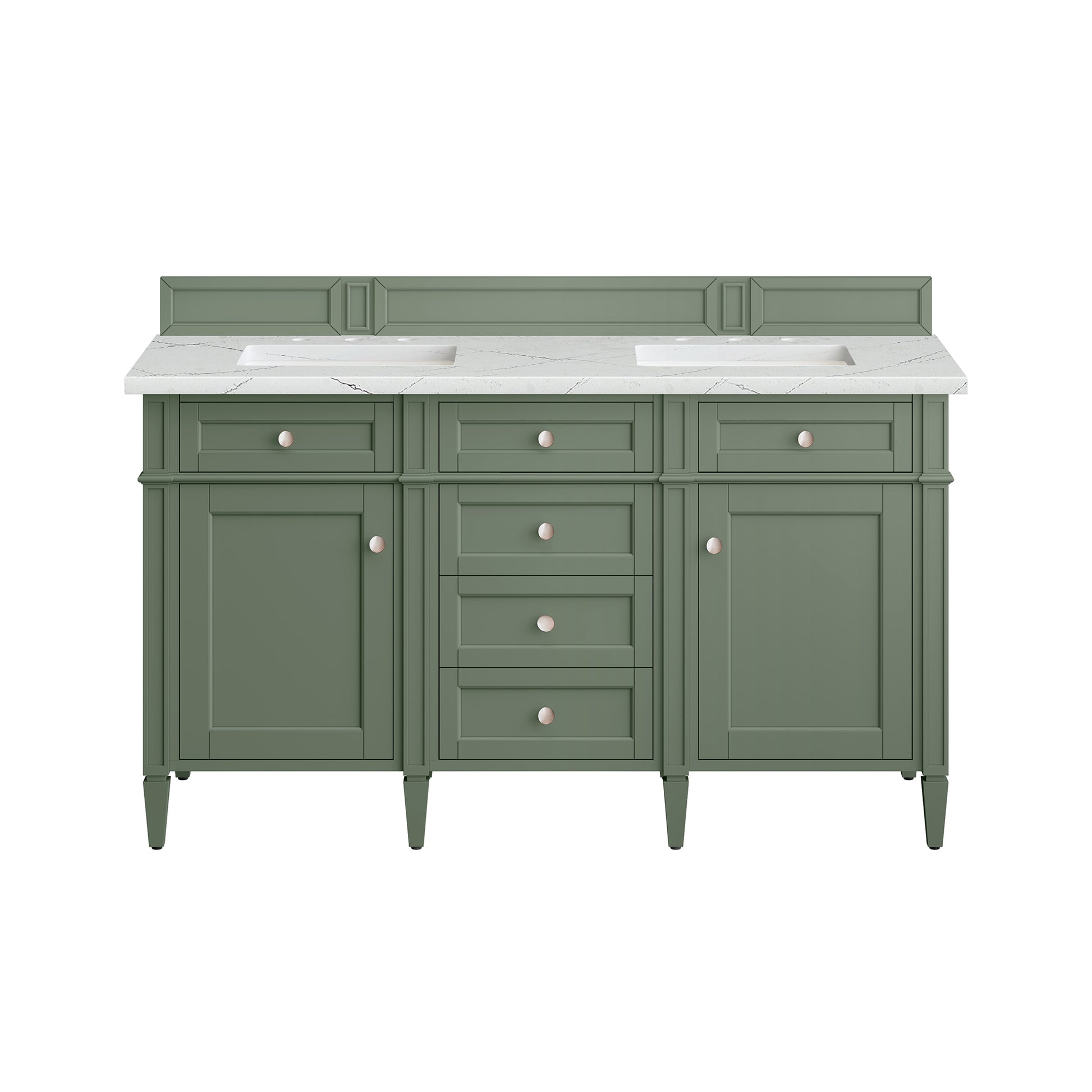 James Martin Vanities Brittany 60" Smokey Celadon Double Vanity With 3 cm Ethereal Noctis Top and FreePower Wireless Charger