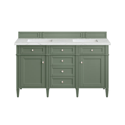 James Martin Vanities Brittany 60" Smokey Celadon Double Vanity With 3 cm Ethereal Noctis Top and FreePower Wireless Charger