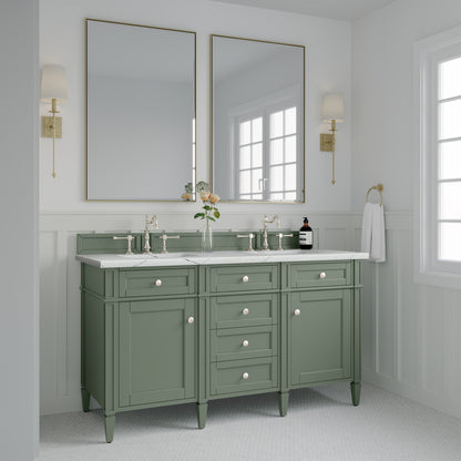 James Martin Vanities Brittany 60" Smokey Celadon Double Vanity With 3 cm Ethereal Noctis Top and FreePower Wireless Charger