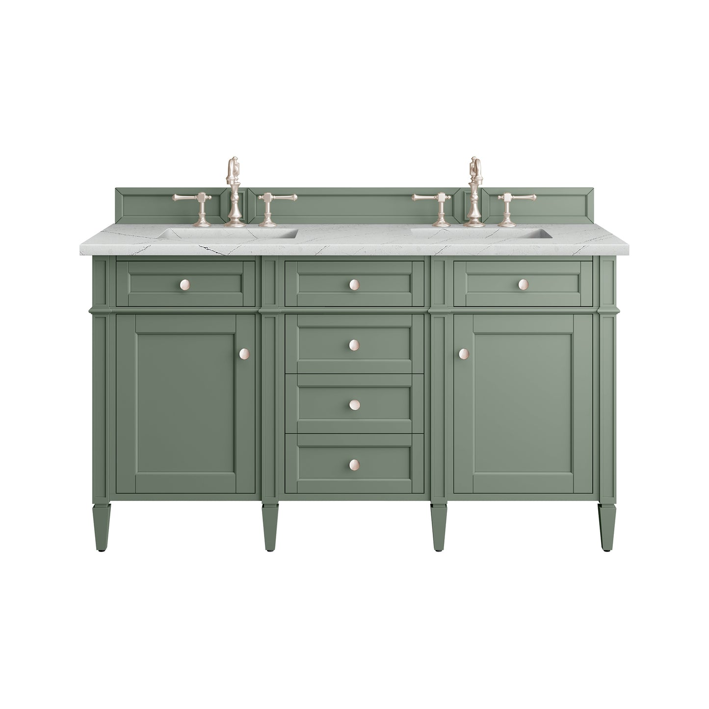 James Martin Vanities Brittany 60" Smokey Celadon Double Vanity With 3 cm Ethereal Noctis Top and FreePower Wireless Charger