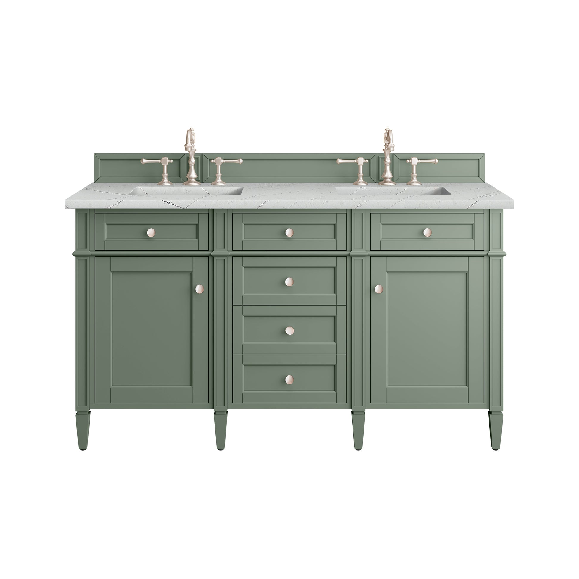 James Martin Vanities Brittany 60" Smokey Celadon Double Vanity With 3 cm Ethereal Noctis Top and FreePower Wireless Charger