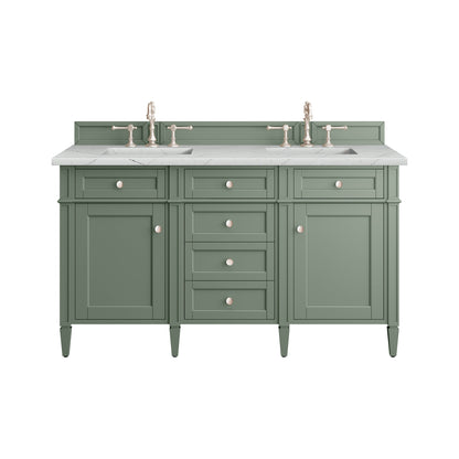 James Martin Vanities Brittany 60" Smokey Celadon Double Vanity With 3 cm Ethereal Noctis Top and FreePower Wireless Charger