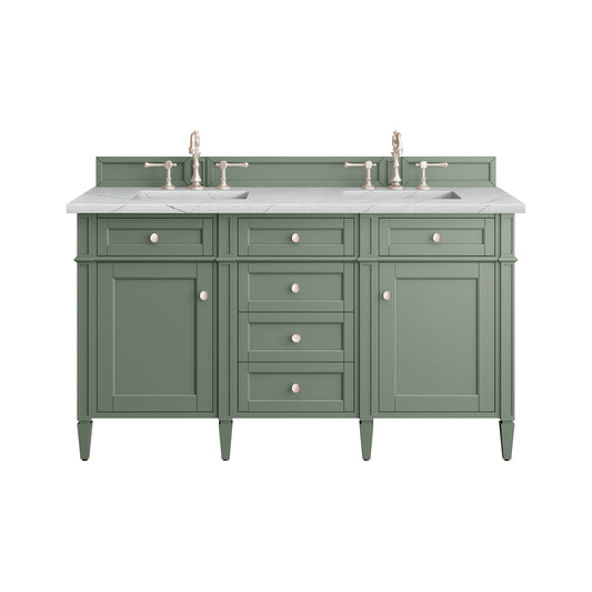 James Martin Vanities Brittany 60" Smokey Celadon Double Vanity With 3 cm Ethereal Noctis Top and FreePower Wireless Charger