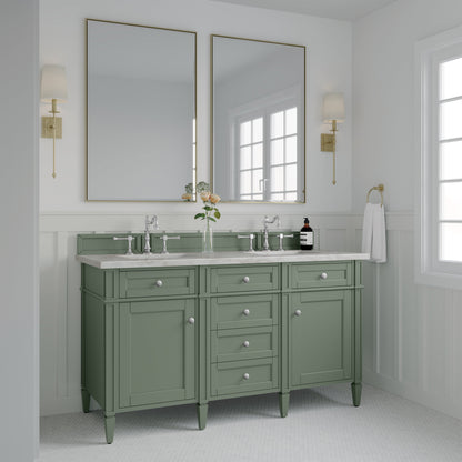 James Martin Vanities Brittany 60" Smokey Celadon Double Vanity With 3 cm Victorian Silver Top