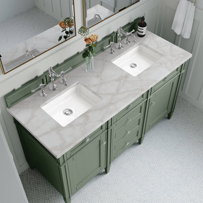 James Martin Vanities Brittany 60" Smokey Celadon Double Vanity With 3 cm Victorian Silver Top