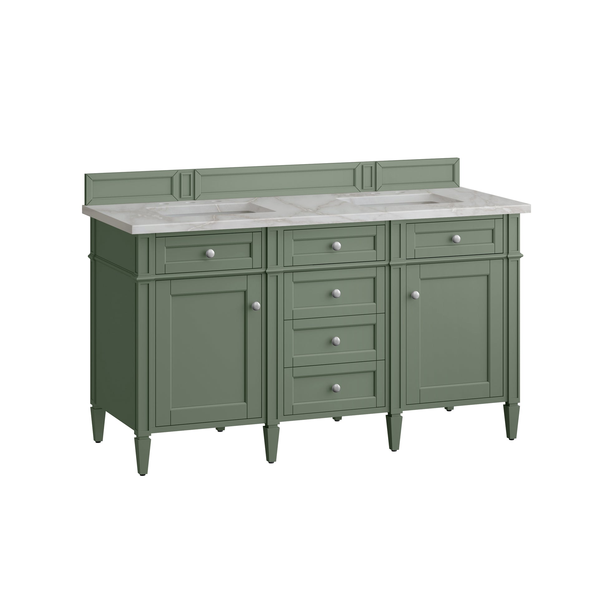 James Martin Vanities Brittany 60" Smokey Celadon Double Vanity With 3 cm Victorian Silver Top and FreePower Wireless Charger