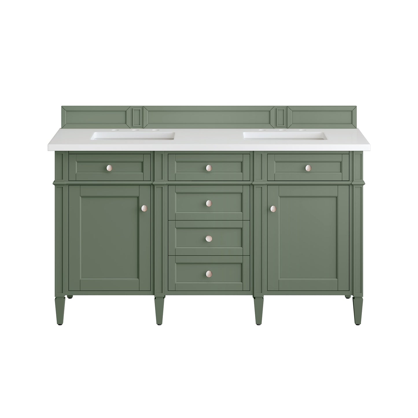 James Martin Vanities Brittany 60" Smokey Celadon Double Vanity With 3 cm White Zeus Top