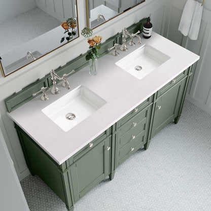 James Martin Vanities Brittany 60" Smokey Celadon Double Vanity With 3 cm White Zeus Top