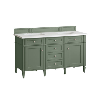 James Martin Vanities Brittany 60" Smokey Celadon Double Vanity With 3 cm White Zeus Top