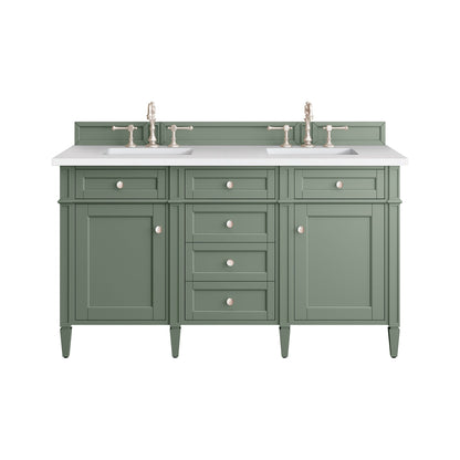 James Martin Vanities Brittany 60" Smokey Celadon Double Vanity With 3 cm White Zeus Top