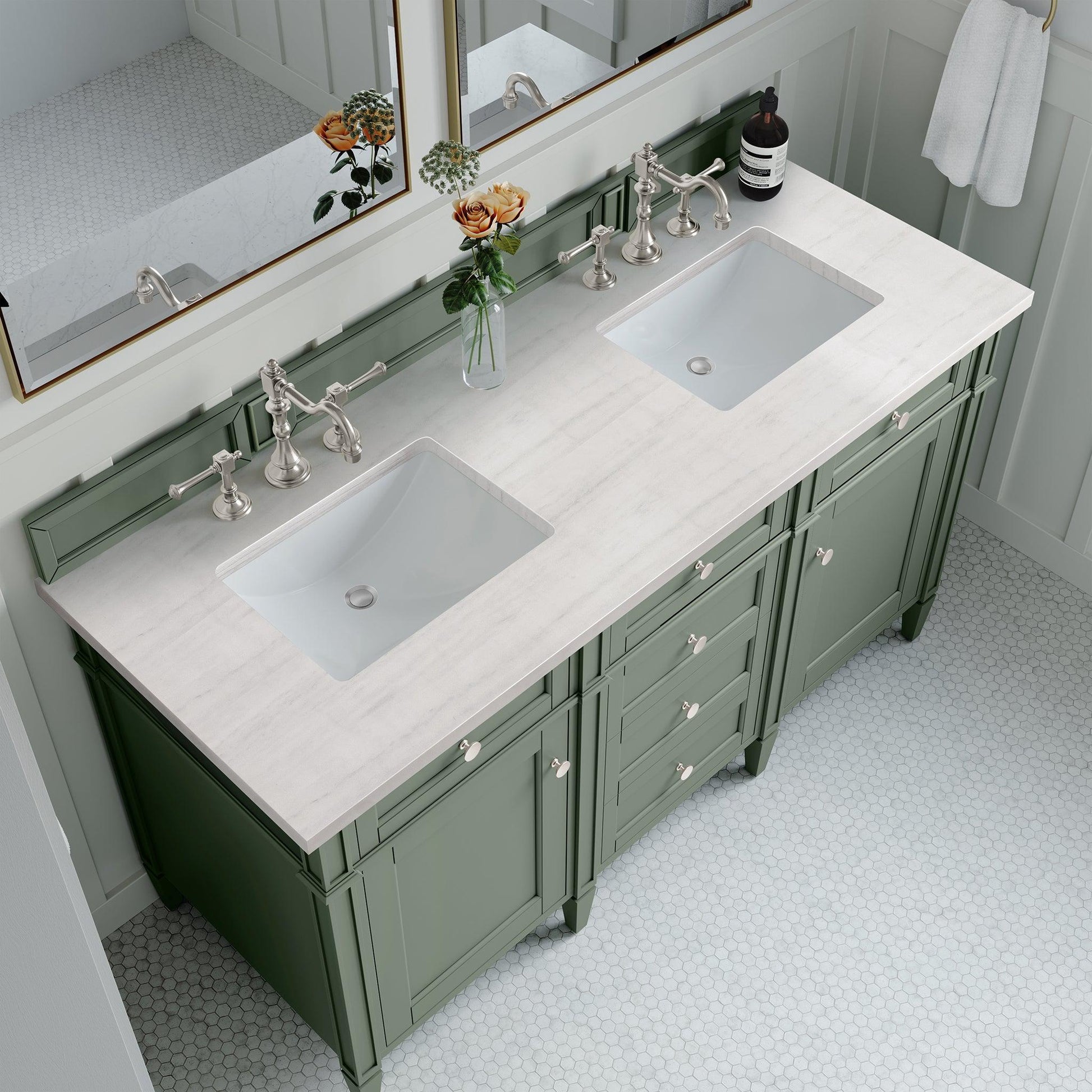 James Martin Vanities Brittany 60" Smokey Celadon Double Vanity With 3cm Arctic Fall Top