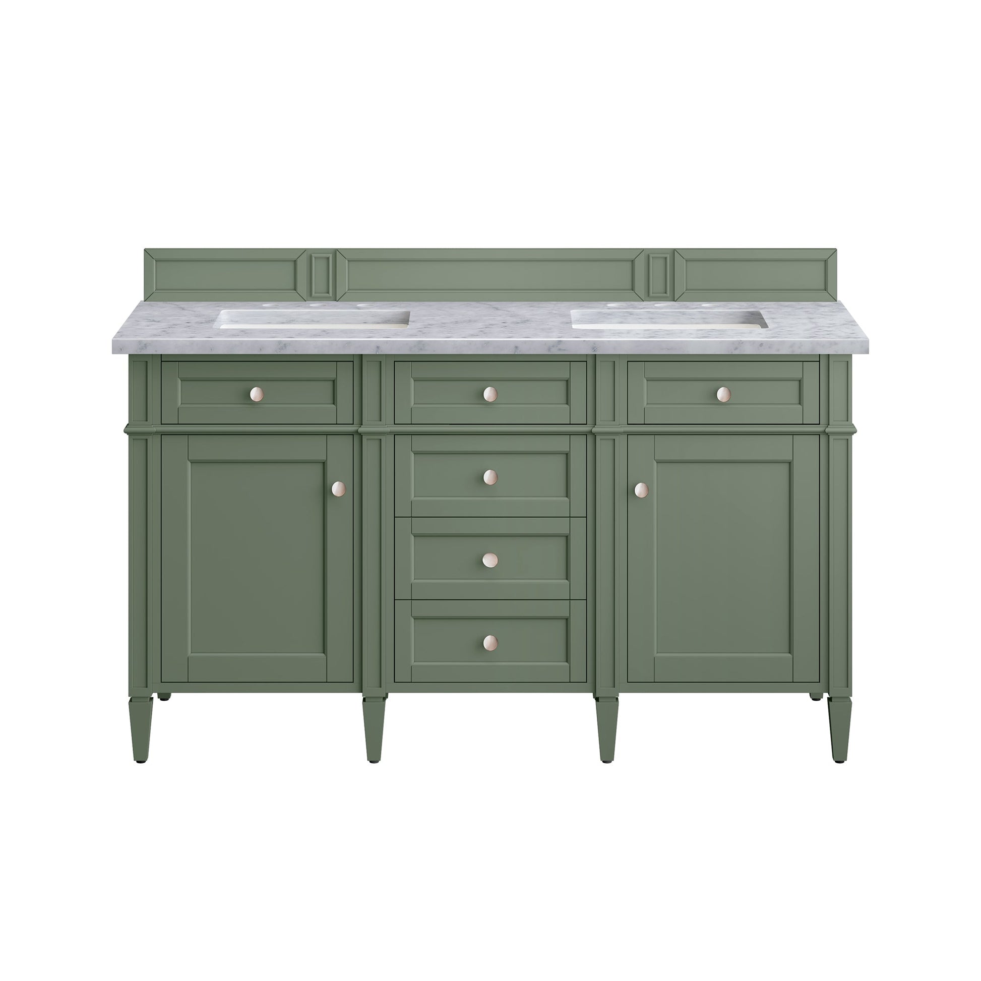 James Martin Vanities Brittany 60" Smokey Celadon Double Vanity With 3cm Carrara Marble Top