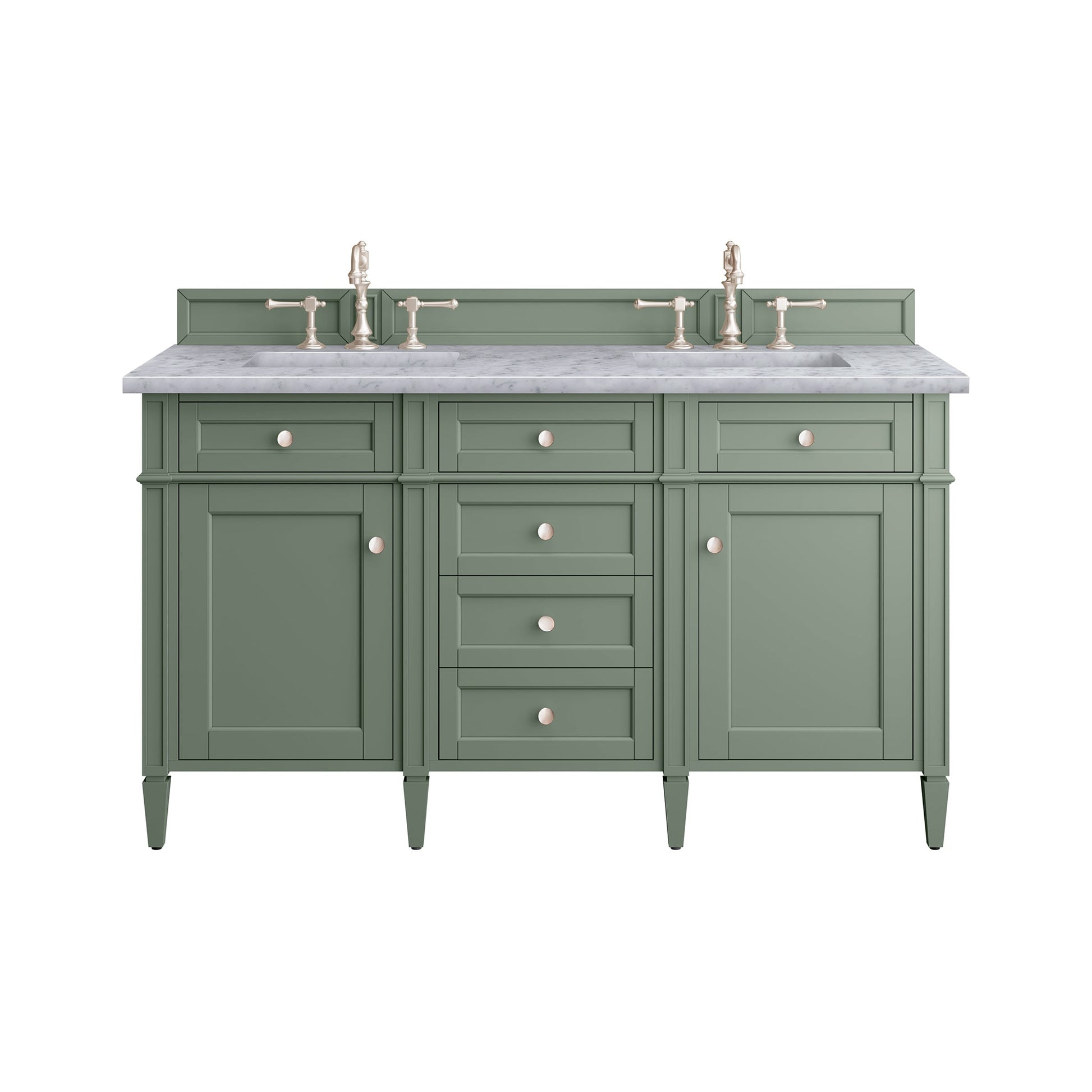 James Martin Vanities Brittany 60" Smokey Celadon Double Vanity With 3cm Carrara Marble Top