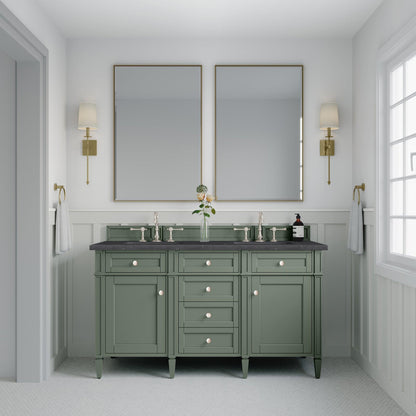 James Martin Vanities Brittany 60" Smokey Celadon Double Vanity With 3cm Charcoal Soapstone Top
