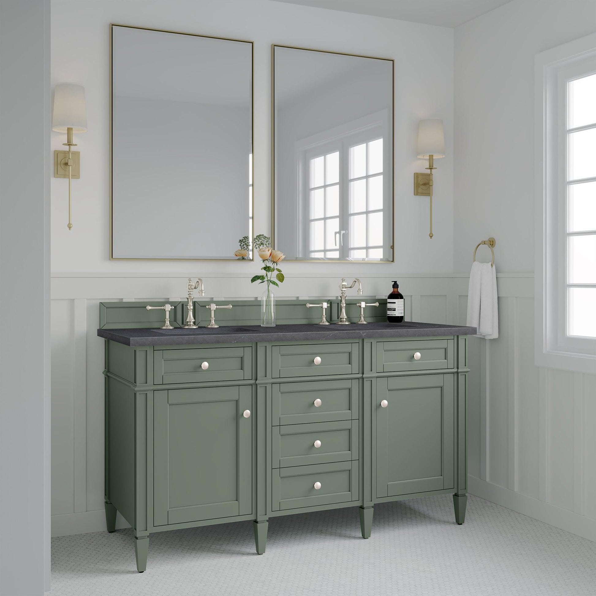James Martin Vanities Brittany 60" Smokey Celadon Double Vanity With 3cm Charcoal Soapstone Top