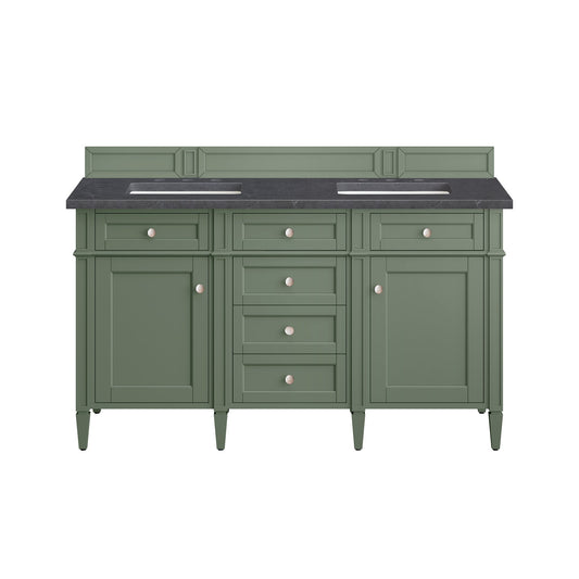 James Martin Vanities Brittany 60" Smokey Celadon Double Vanity With 3cm Charcoal Soapstone Top