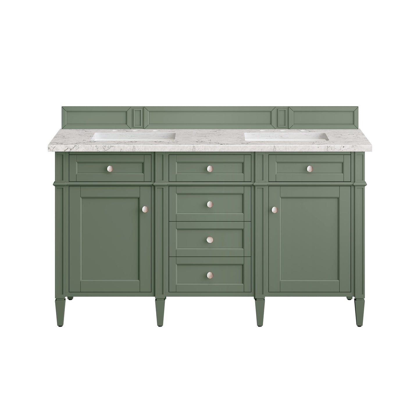 James Martin Vanities Brittany 60" Smokey Celadon Double Vanity With 3cm Eternal Jasmine Pearl Top