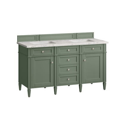 James Martin Vanities Brittany 60" Smokey Celadon Double Vanity With 3cm Eternal Jasmine Pearl Top