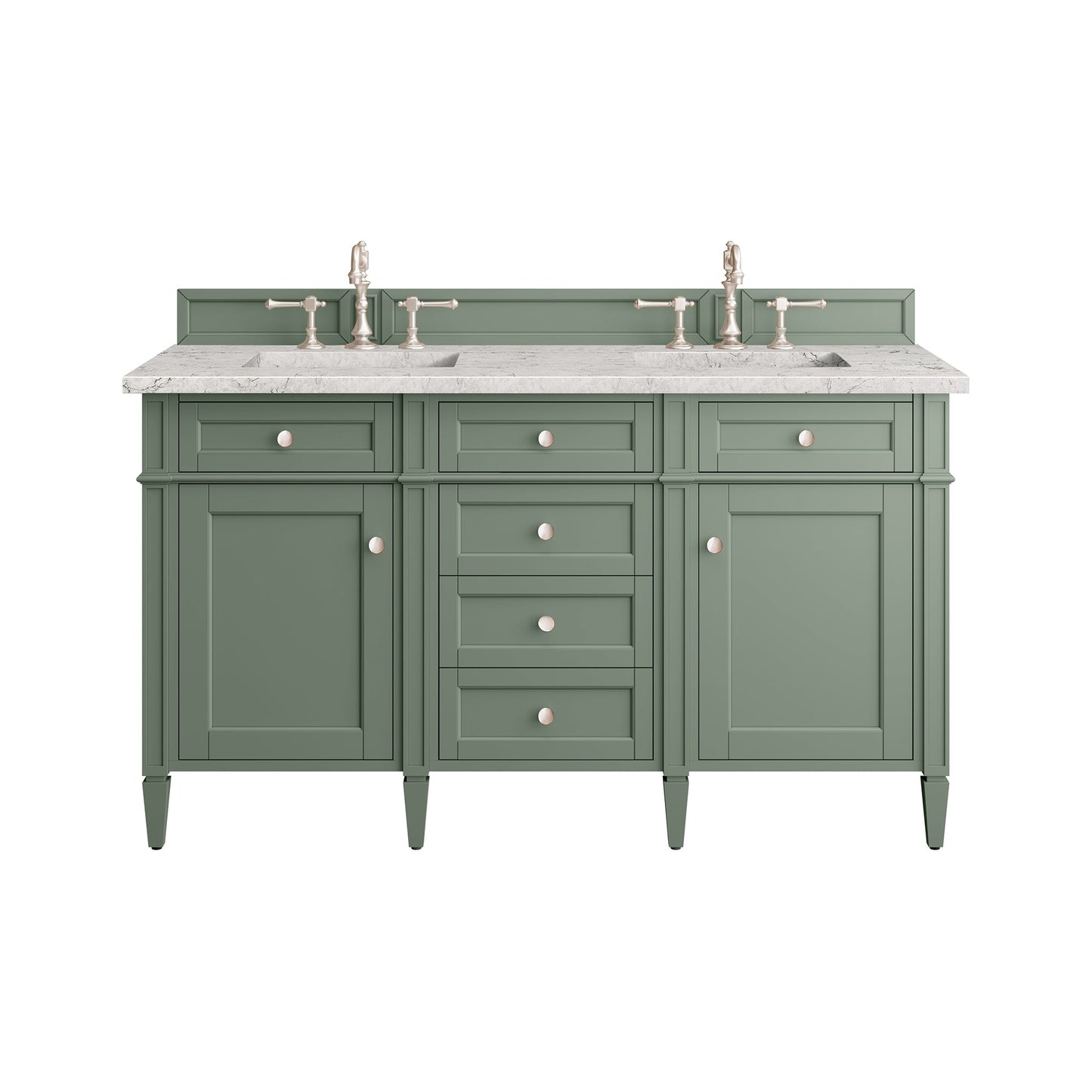 James Martin Vanities Brittany 60" Smokey Celadon Double Vanity With 3cm Eternal Jasmine Pearl Top