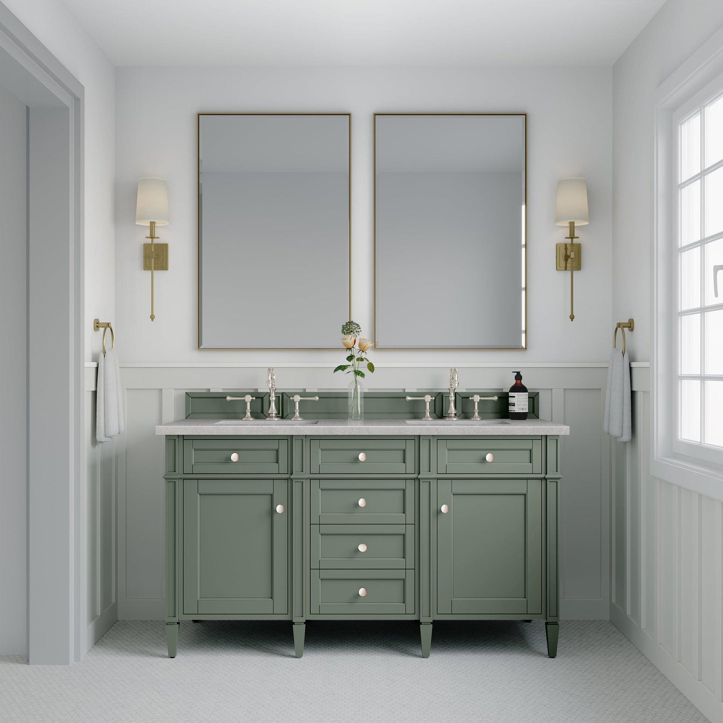 James Martin Vanities Brittany 60" Smokey Celadon Double Vanity With 3cm Eternal Serena Top