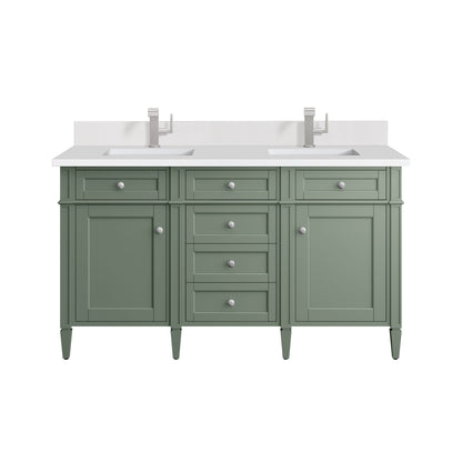 James Martin Vanities Brittany 60" Smokey Celadon Double Vanity With Single Hole 3 cm White Zeus Top & Backsplash