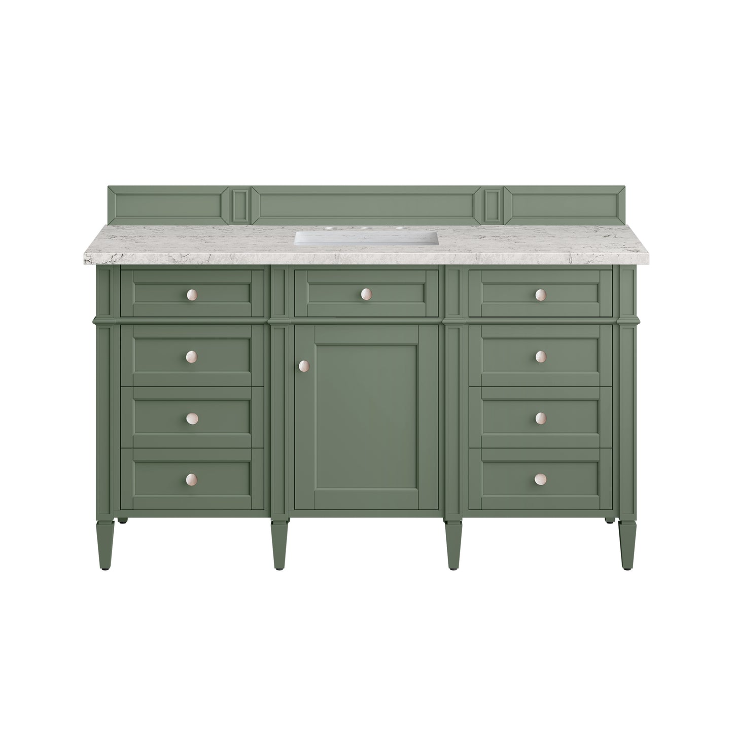James Martin Vanities Brittany 60" Smokey Celadon Single Vanity With 3 cm Eternal Jasmine Pearl Top and FreePower Wireless Charger