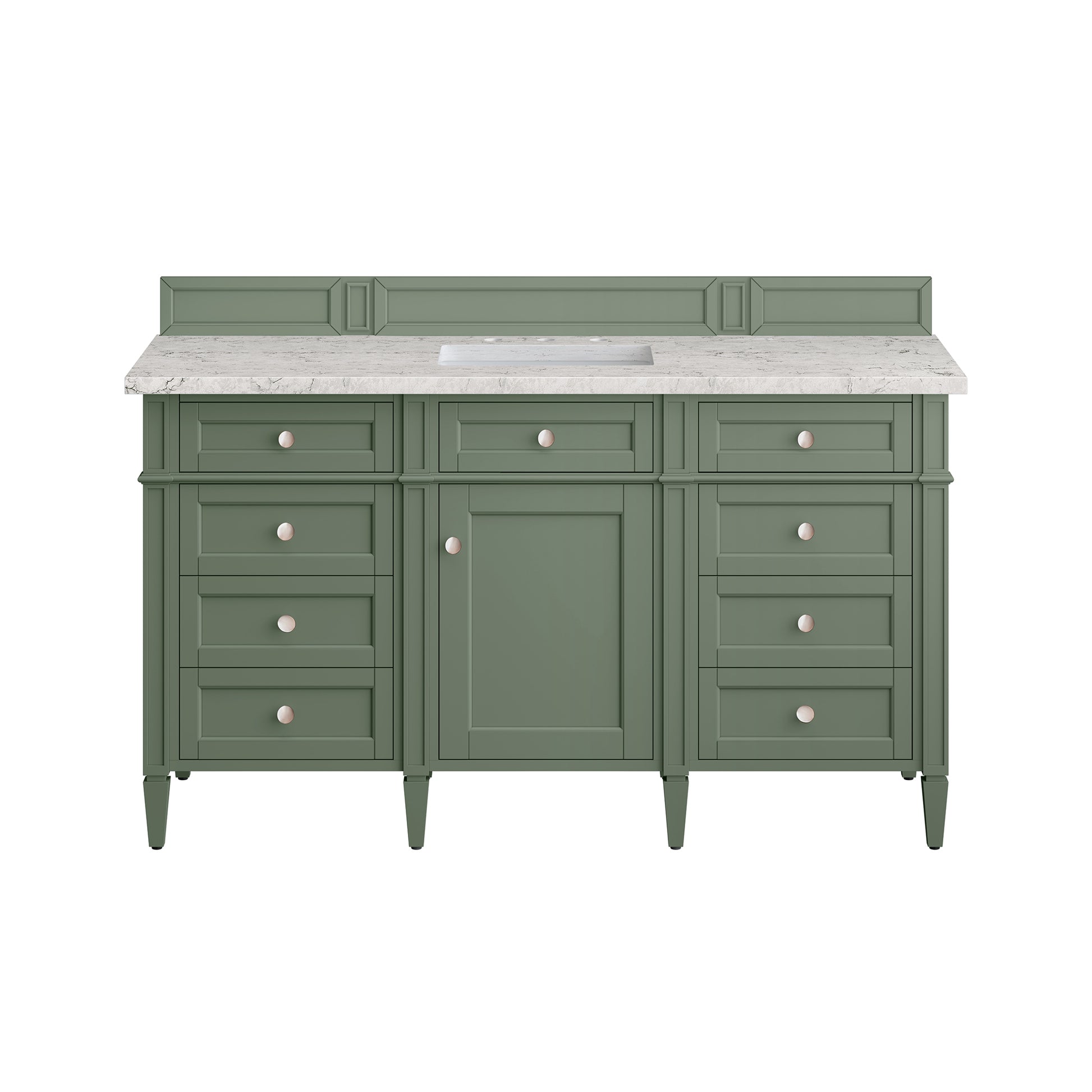 James Martin Vanities Brittany 60" Smokey Celadon Single Vanity With 3 cm Eternal Jasmine Pearl Top and FreePower Wireless Charger