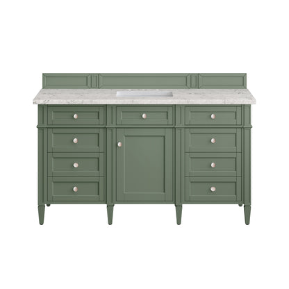 James Martin Vanities Brittany 60" Smokey Celadon Single Vanity With 3 cm Eternal Jasmine Pearl Top and FreePower Wireless Charger