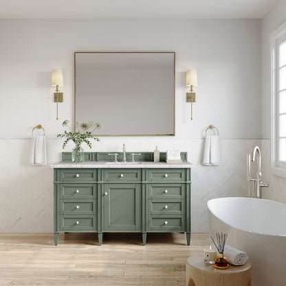 James Martin Vanities Brittany 60" Smokey Celadon Single Vanity With 3 cm Eternal Jasmine Pearl Top and FreePower Wireless Charger