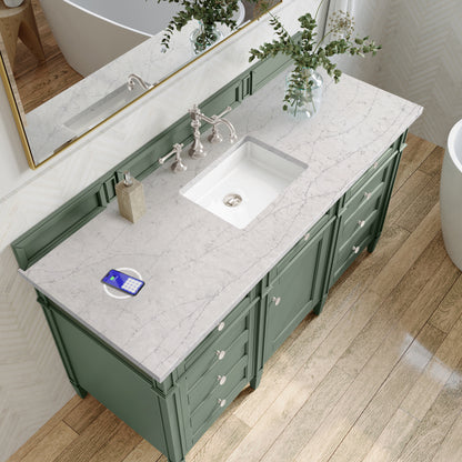 James Martin Vanities Brittany 60" Smokey Celadon Single Vanity With 3 cm Eternal Jasmine Pearl Top and FreePower Wireless Charger