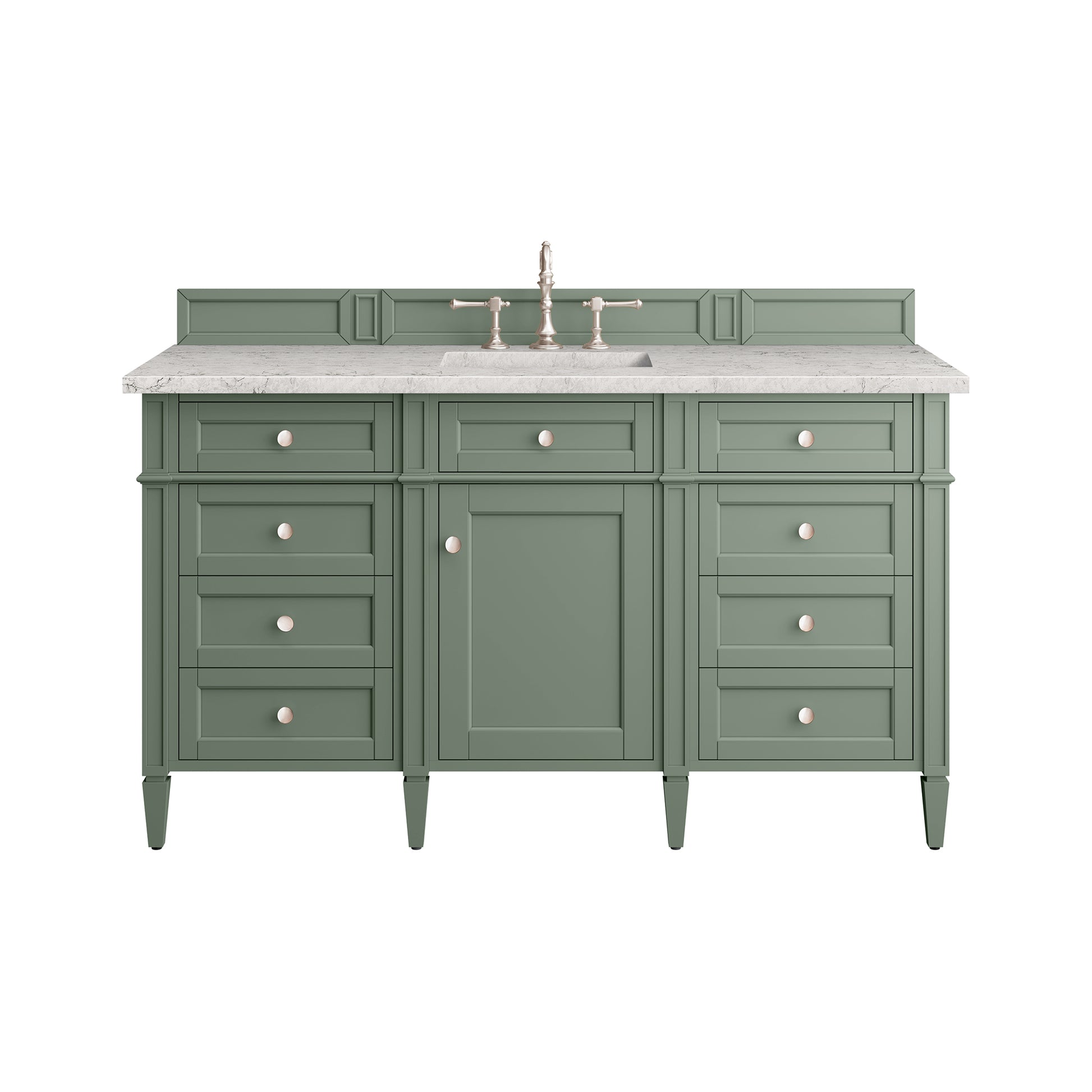 James Martin Vanities Brittany 60" Smokey Celadon Single Vanity With 3 cm Eternal Jasmine Pearl Top and FreePower Wireless Charger