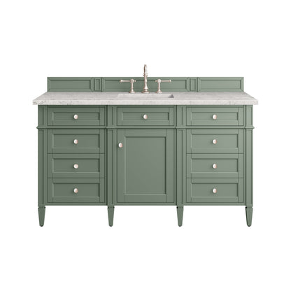 James Martin Vanities Brittany 60" Smokey Celadon Single Vanity With 3 cm Eternal Jasmine Pearl Top and FreePower Wireless Charger