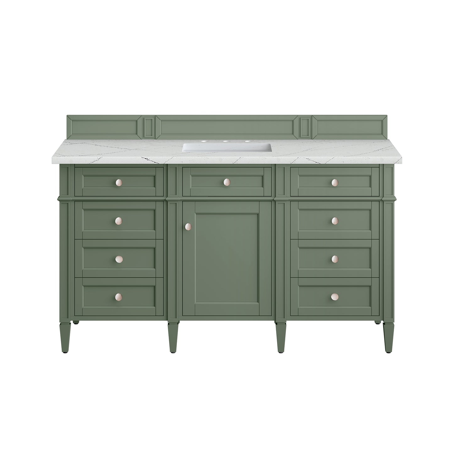 James Martin Vanities Brittany 60" Smokey Celadon Single Vanity With 3 cm Ethereal Noctis Top and FreePower Wireless Charger