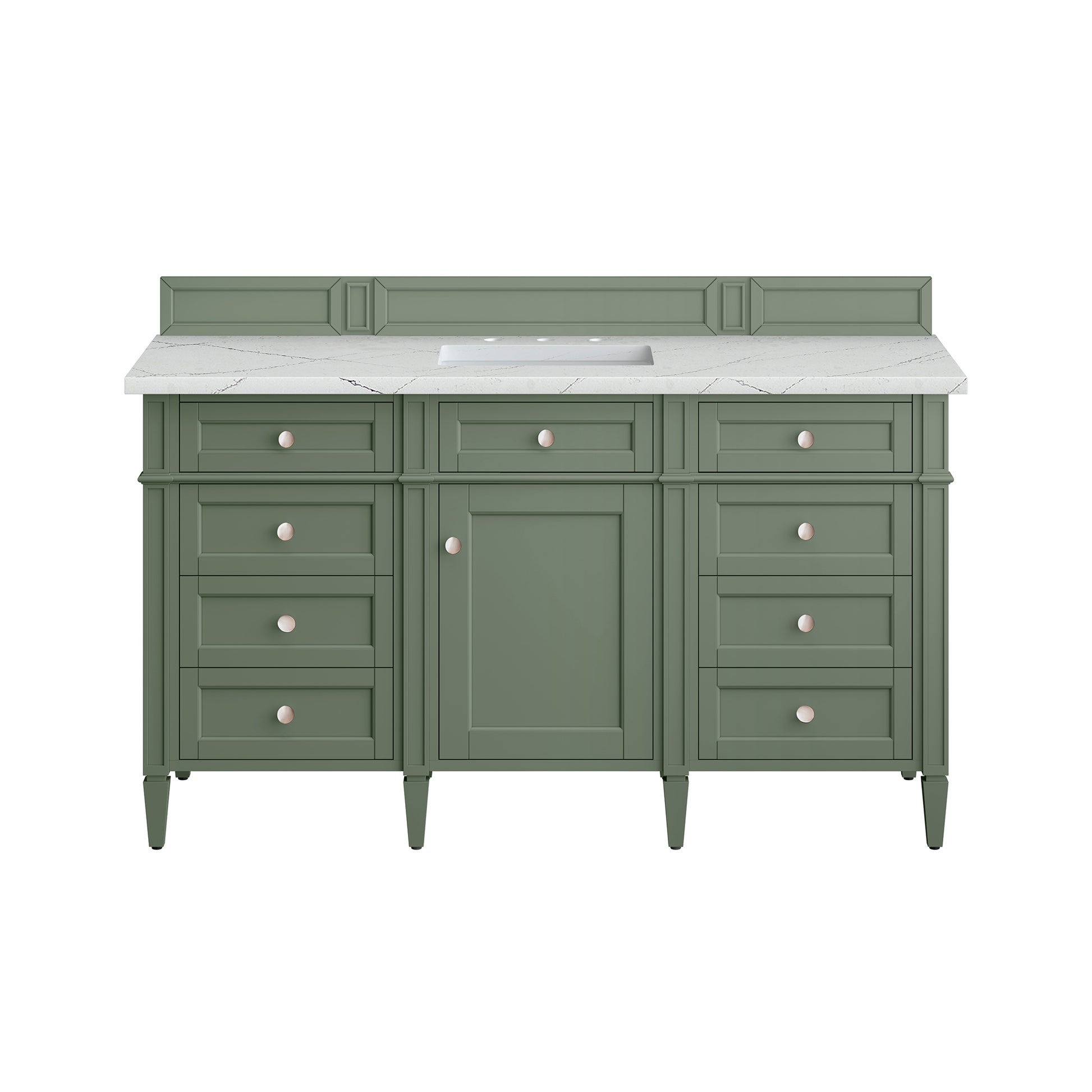 James Martin Vanities Brittany 60" Smokey Celadon Single Vanity With 3 cm Ethereal Noctis Top and FreePower Wireless Charger