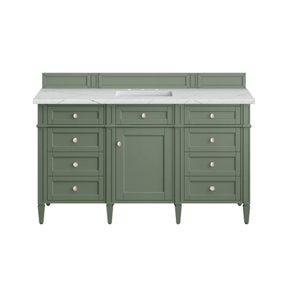 James Martin Vanities Brittany 60" Smokey Celadon Single Vanity With 3 cm Ethereal Noctis Top and FreePower Wireless Charger