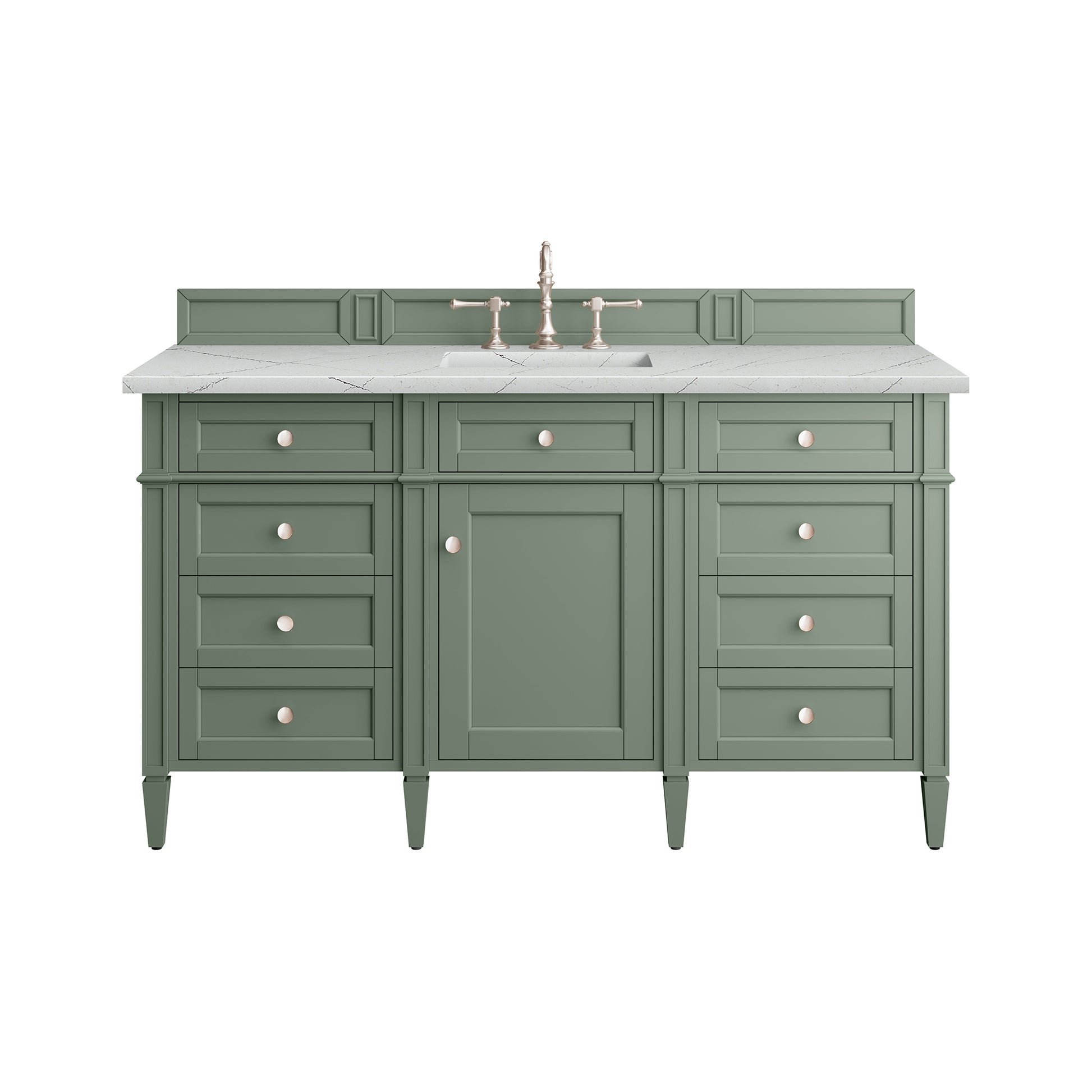 James Martin Vanities Brittany 60" Smokey Celadon Single Vanity With 3 cm Ethereal Noctis Top and FreePower Wireless Charger