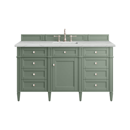 James Martin Vanities Brittany 60" Smokey Celadon Single Vanity With 3 cm Ethereal Noctis Top and FreePower Wireless Charger