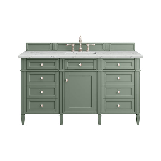 James Martin Vanities Brittany 60" Smokey Celadon Single Vanity With 3 cm Ethereal Noctis Top and FreePower Wireless Charger