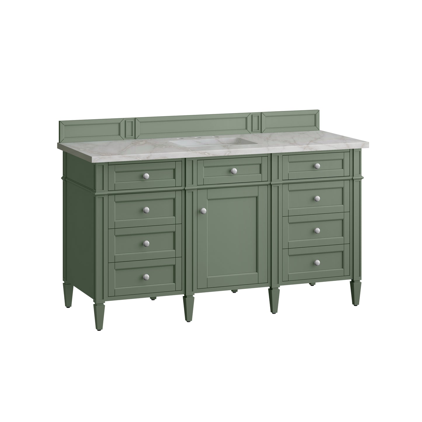 James Martin Vanities Brittany 60" Smokey Celadon Single Vanity With 3 cm Victorian Silver Top and FreePower Wireless Charger