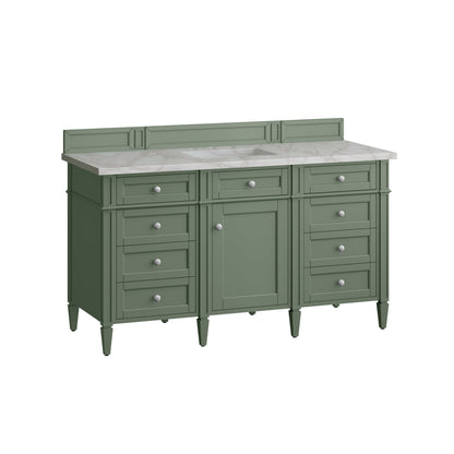 James Martin Vanities Brittany 60" Smokey Celadon Single Vanity With 3 cm Victorian Silver Top and FreePower Wireless Charger