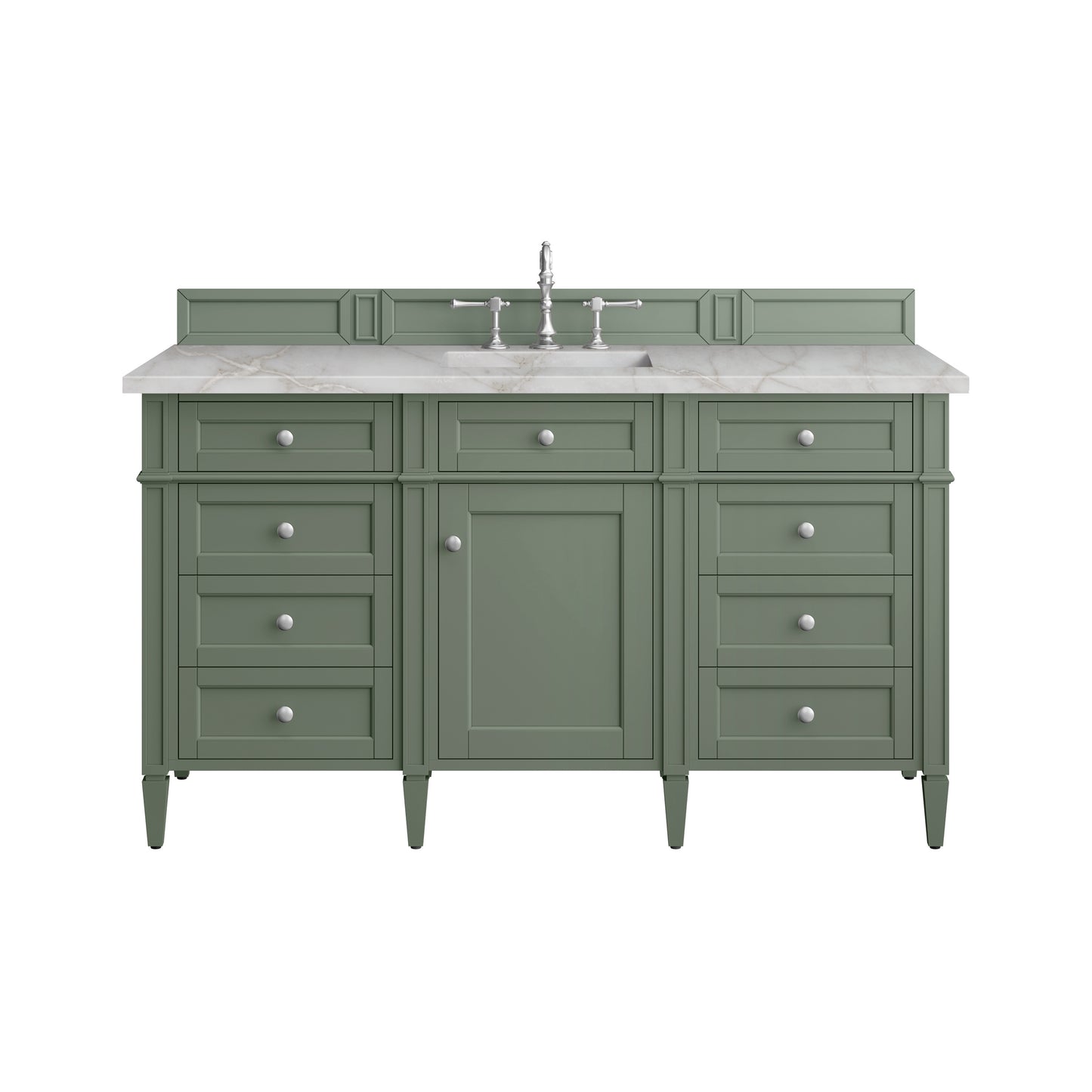 James Martin Vanities Brittany 60" Smokey Celadon Single Vanity With 3 cm Victorian Silver Top and FreePower Wireless Charger