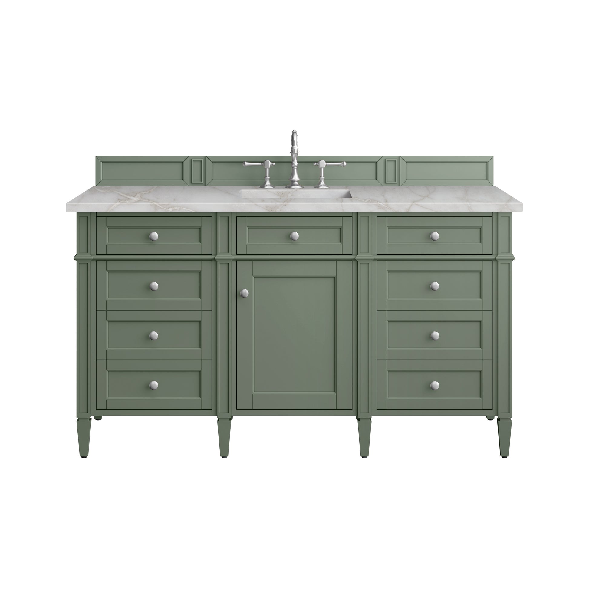 James Martin Vanities Brittany 60" Smokey Celadon Single Vanity With 3 cm Victorian Silver Top and FreePower Wireless Charger