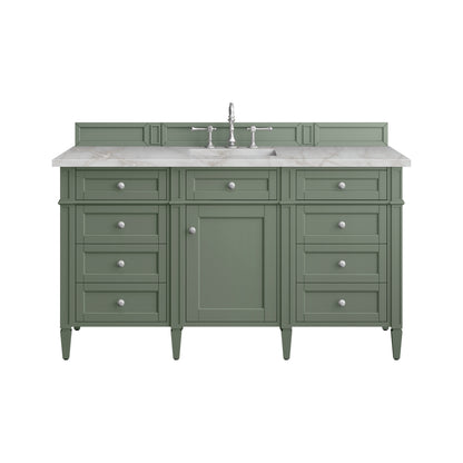 James Martin Vanities Brittany 60" Smokey Celadon Single Vanity With 3 cm Victorian Silver Top and FreePower Wireless Charger